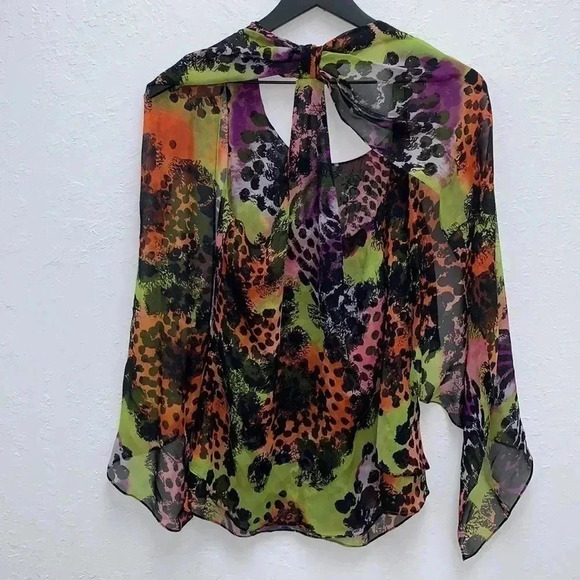 Diane Von Furstenberg Multi Print Marroca Silk Scarf Top Size 2 - Picture 4 of 6
